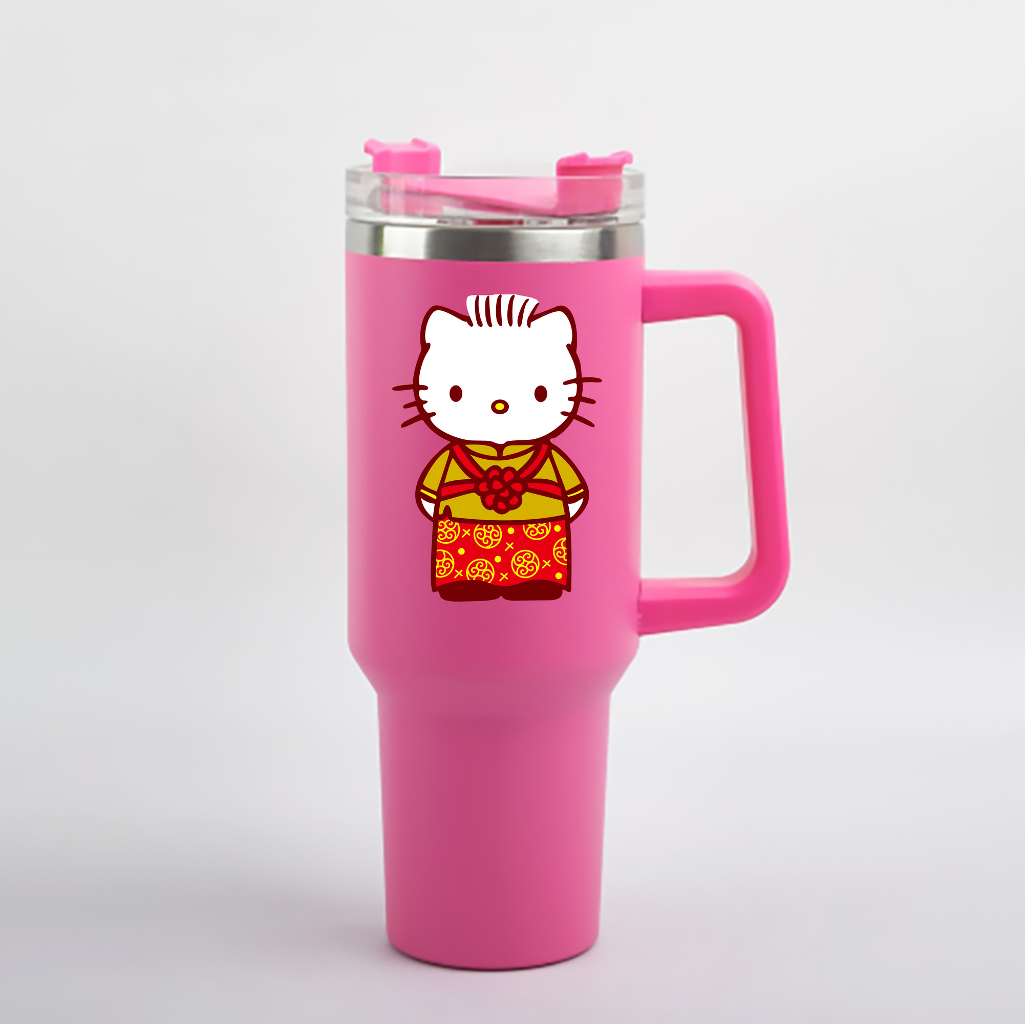 （画像用） Hello Kitty ハローキティ 1200mL車用タンブラー - クリスタルステッカー（プラスチックストロー付き）